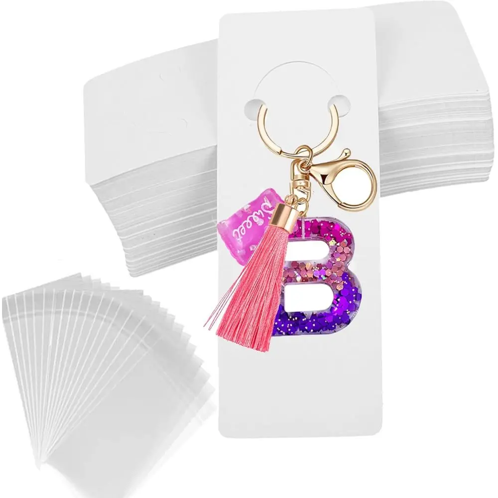 

120pcs Keychain Display Card with Self-Sealing Bags, White Keyring Holder Packaging (5.9x2 inches)
