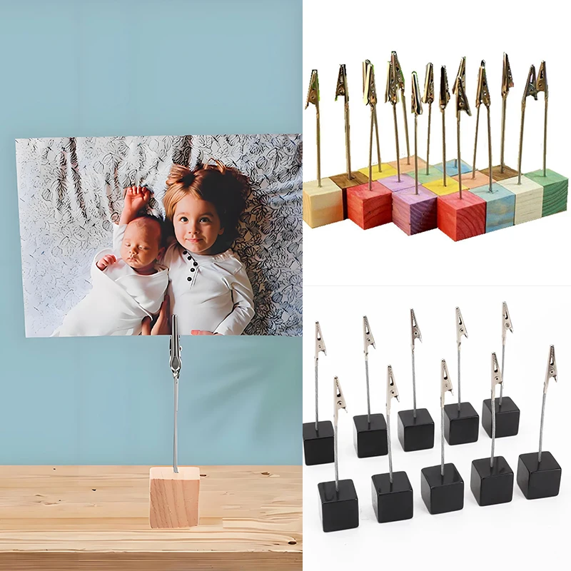 10pcs photo clip, note holder, wooden metal clip base, office storage, home decoration bracket