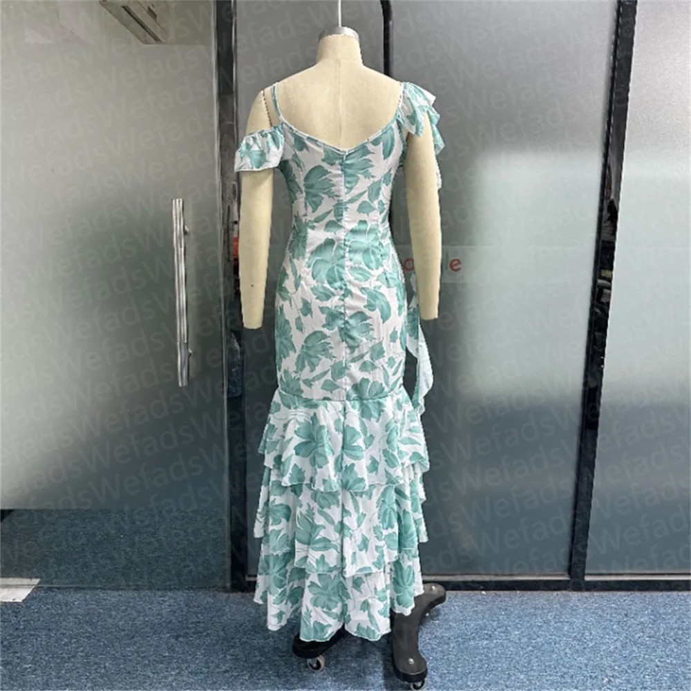 Robe longue à volants et imprimé floral pour femmes, coupe slim, coupe trapèze, col en V, bretelles, décontractée, chic, tenue de plage, été, 2023