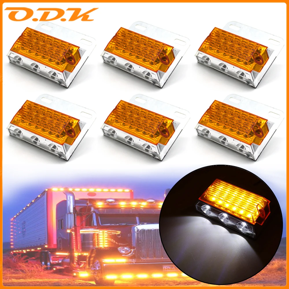 6pcs 12V 24V 15 LED Side Marker Light Indicator Car External Warning Tail Light Signal Lamp 3 Modes Auto Trailer Truck Lorry