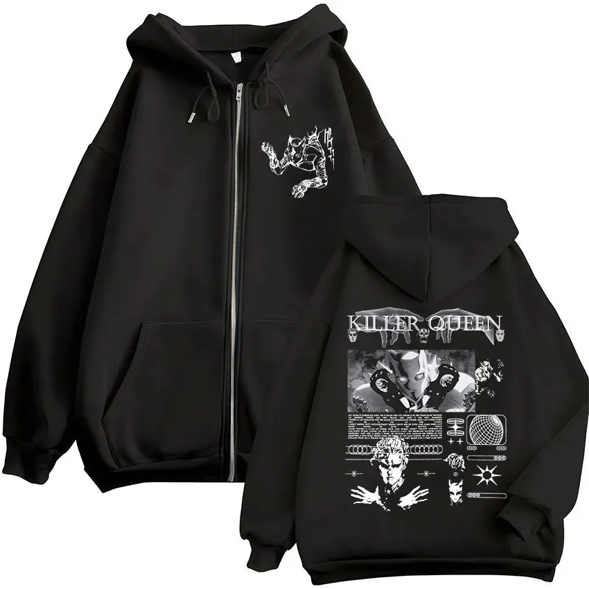 Customization Anime Jojo Bizarre Adventure Killer Queen Zipper Hoodies Men's Women Clothing Fashion Hip Hop Zip Up Long Sleeves