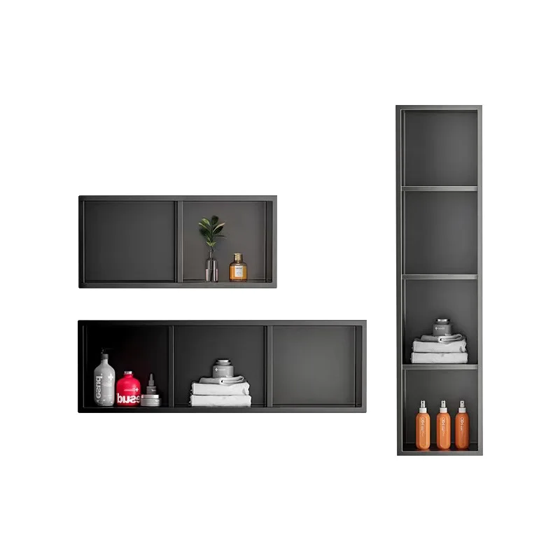 

Stainless steel niche embedded custom toilet bathroom rack finished product storage waterproof metal double layer baffle