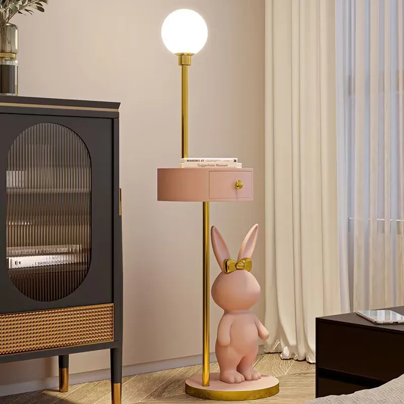 Imagem -06 - Rabbit Floor Lamp For Home Decor Bedroom Bedside Table Drawer Storage Rack Living Room Decorações Cartoon Art Escultura Ornamentos