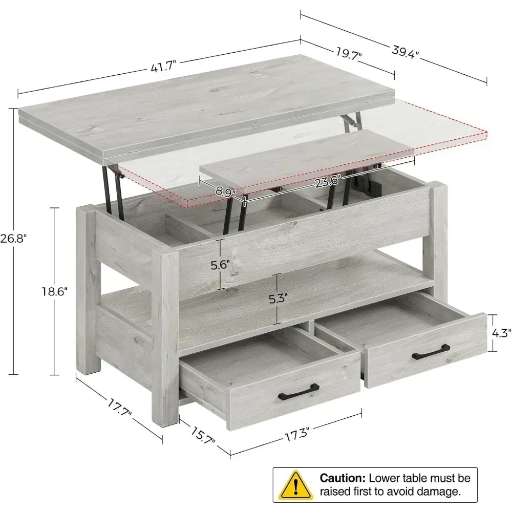 Coffee Table, Multi-Function Tables with Drawers and Hidden Compartment, Converts To Dining Tables for Living Room, Coffee Table