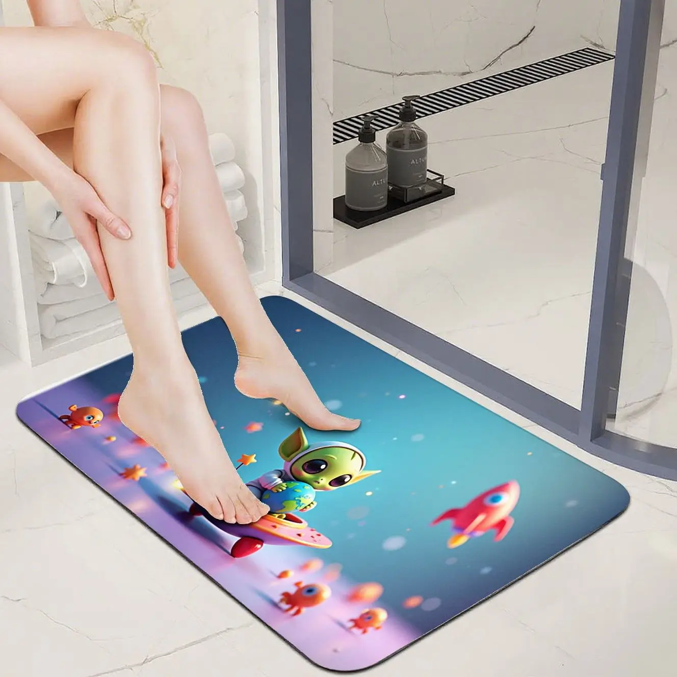 

MatMuse Cute Alien Baby Yoda Space-Themed Soft Diatomaceous Earth Mat Floor mats Non-Slip Living Room Bath Room Doormat Bed Mat