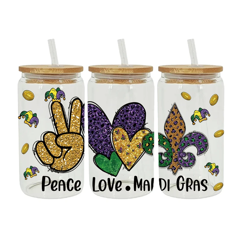 UV DTF Transfer Sticker Mardi Gras For The 16oz Libbey Glasses Wraps Bottles Cup Can DIY Waterproof Custom Decals D9530