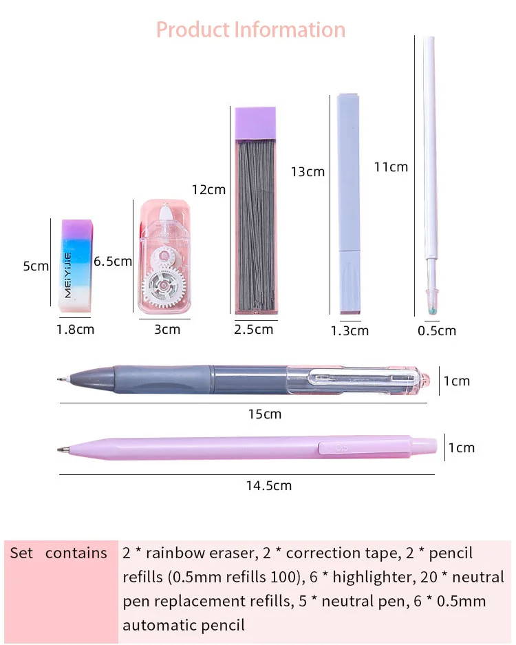 33PCS Cute Mechanical Pencil Set-6 Highlighter Pens, 5 Neutral Pens, 6 0.5mm Automatic Pencil & Replacement, School Supplies Set