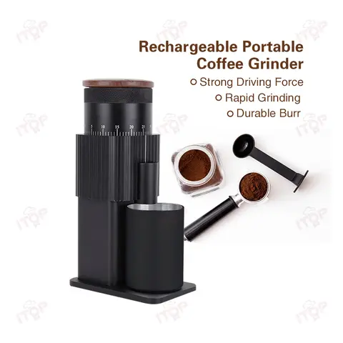 ITOP CGLY1800 Rechargeable Portable Coffee Grinder 1800 mAh 6-Star 420 Stainless Steel Conical Burrs 25g Bean Hopper