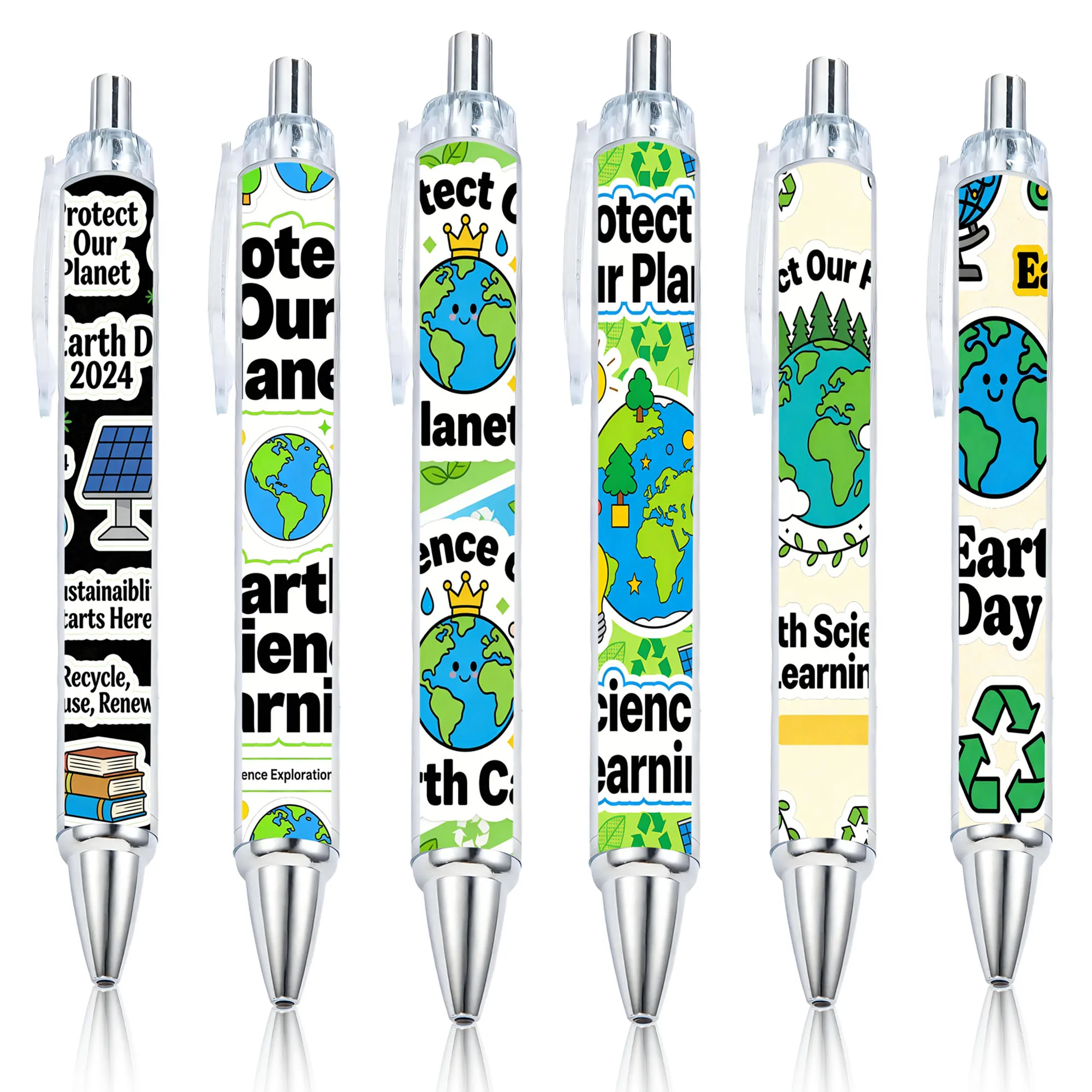 6pcs Earth Protection Science Popularization Theme Press Ballpoint Pen Student Daily Writing Ballpoint Pen