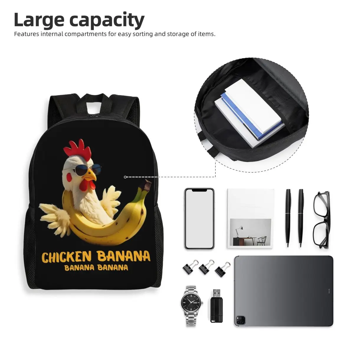 Divertido pollo plátano italiano Brainrot mochila para adolescentes deportes estudiante mochila de negocios hombres mujeres ordenador portátil bolso de hombro