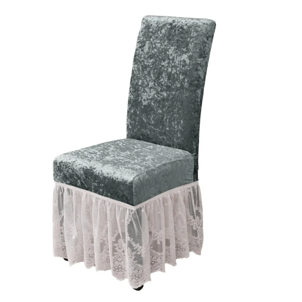 Lace Trim Velvet Skirt Edge Chair Cover Skirt Edge Soft Dining Chair Slipcover Anti-Dirty Washable Stretch Chair Seat Cover