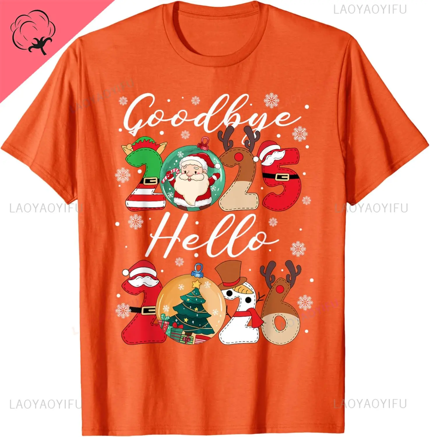 Goodbye 2025 Hello 2026 Happy New Year's Eve Christmas Xmas T-Shirt Breathable and Comfortable Cotton T-shirt Camiseta