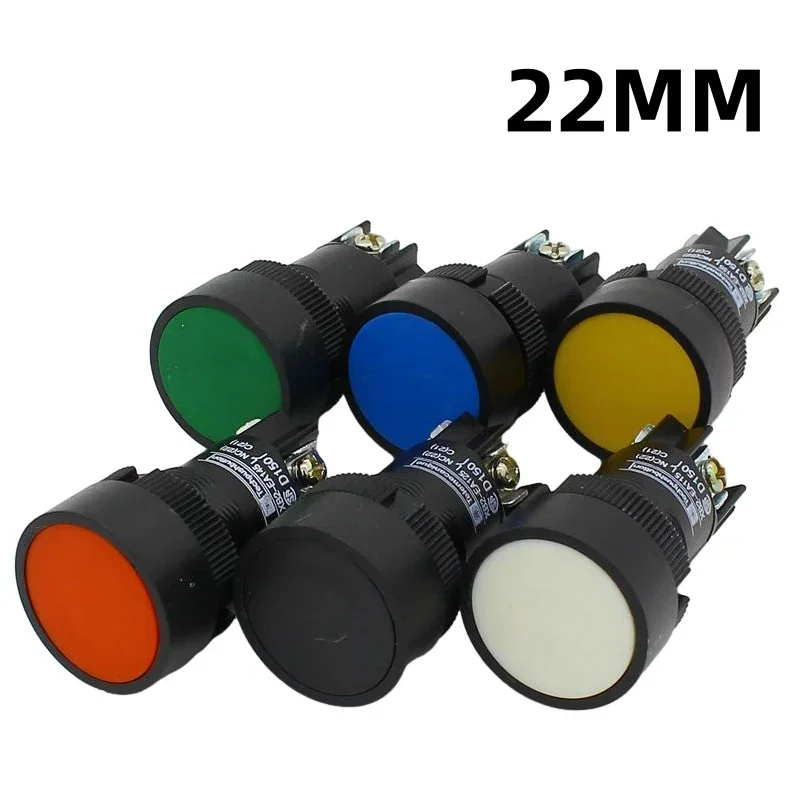6pcs 22mm Momentary Push Button Switch Mixed Color Red Green Blue Yellow Black White Normal Open + Normal Close