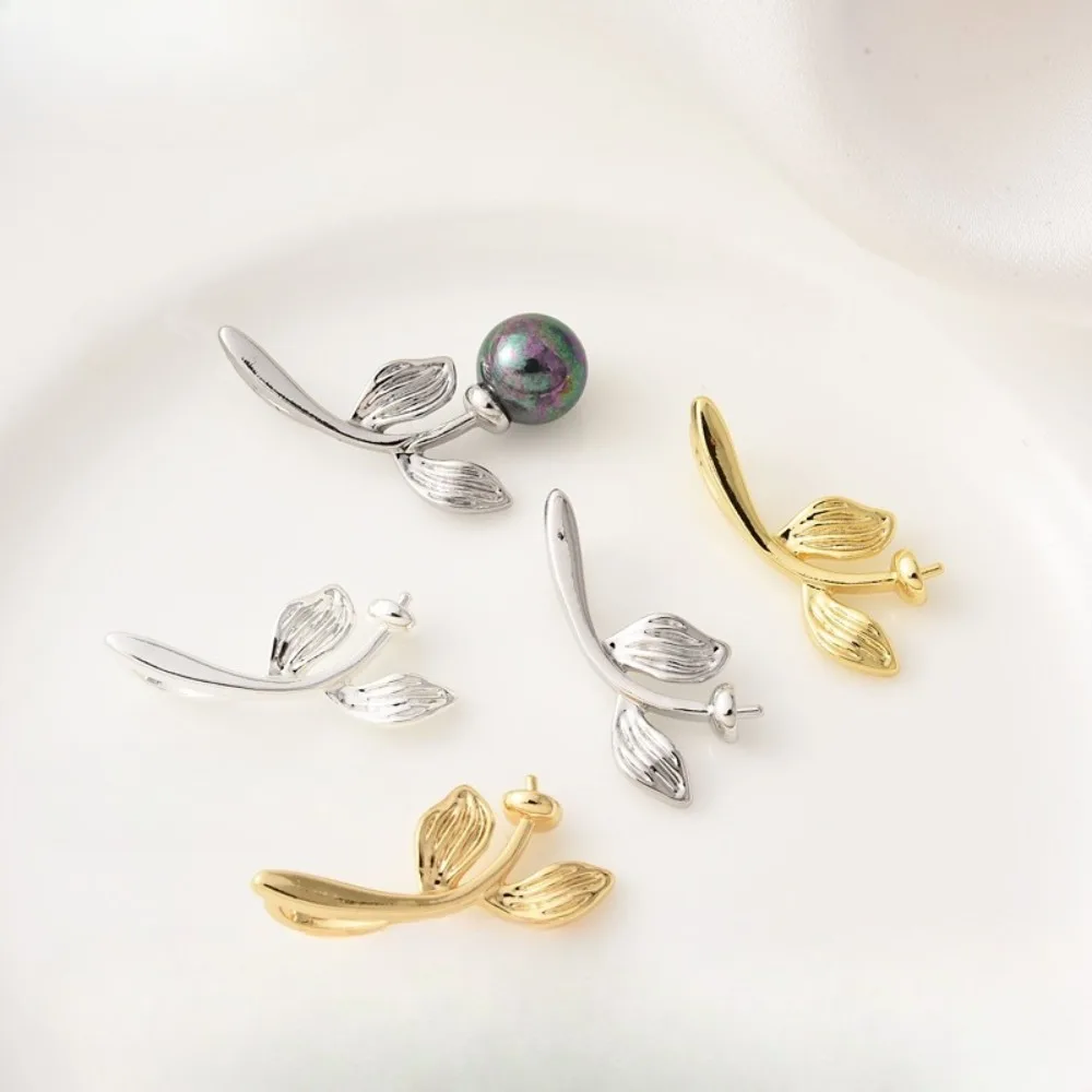 

Handmade Diy Necklace with 18K Real Gold High-purity Leaf Pearl Set, Half-hole Bead Pendant, White Gold 14K Empty Set