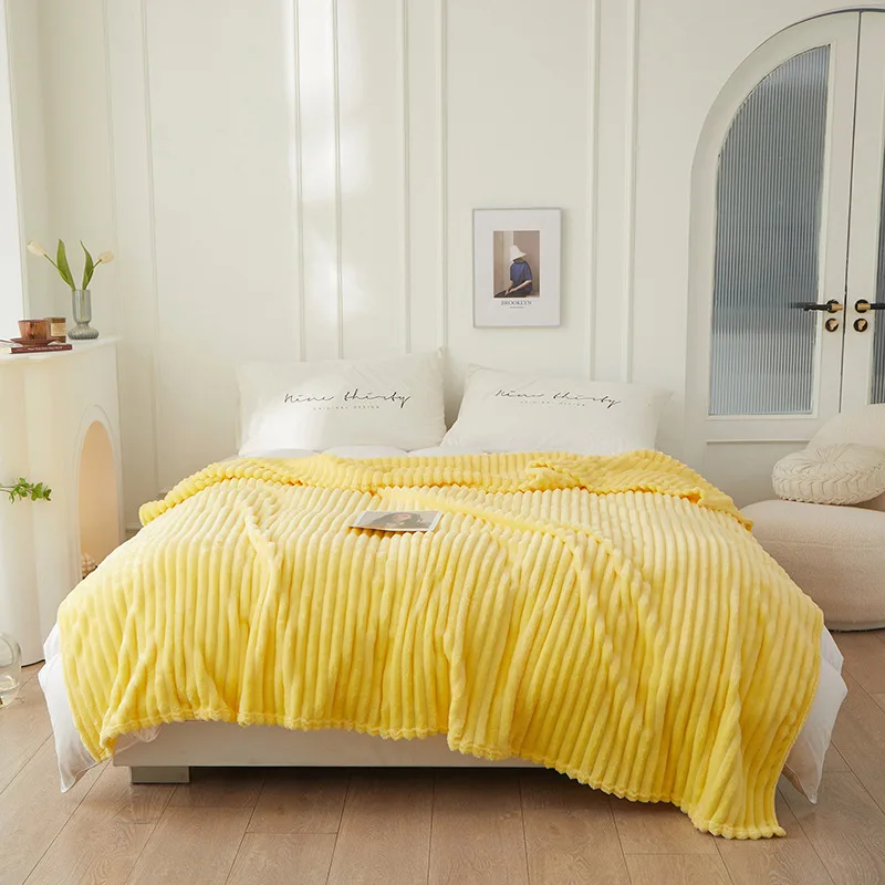 Autumn Warm Bed Blanket Flannel Striped Thick Blanket Single Double Large Blanket Bed Cover Office Sofa Shawl Nap Blanket