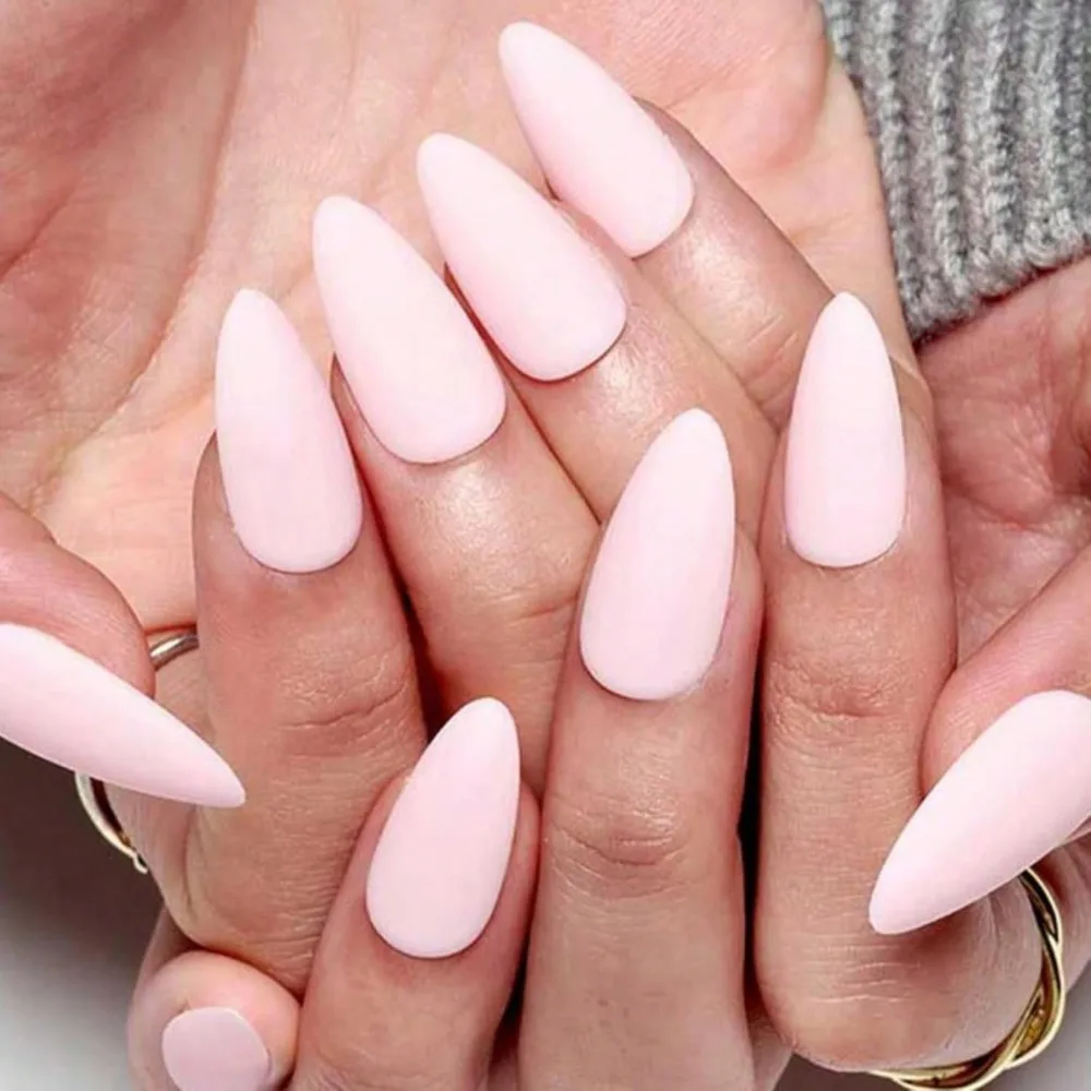 

Pink Press On Nails Medium Almond, Handmade Glitter Shimmer Neutral Jelly Chrome Gel Glue On Nail Stiletto, Glossy Fake Nails Short Oval,Reusable Acrylic Stick On False Nail Kits For Women