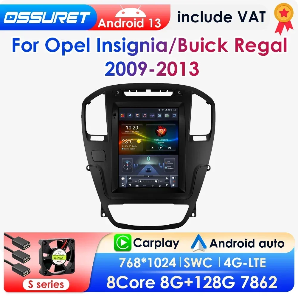 2 DIN Android 13 Car Radio for Opel Insignia Buick Regal 2009 - 2013 Multimedia Stereo 9.7inch Vertical Screen Carplay 7862