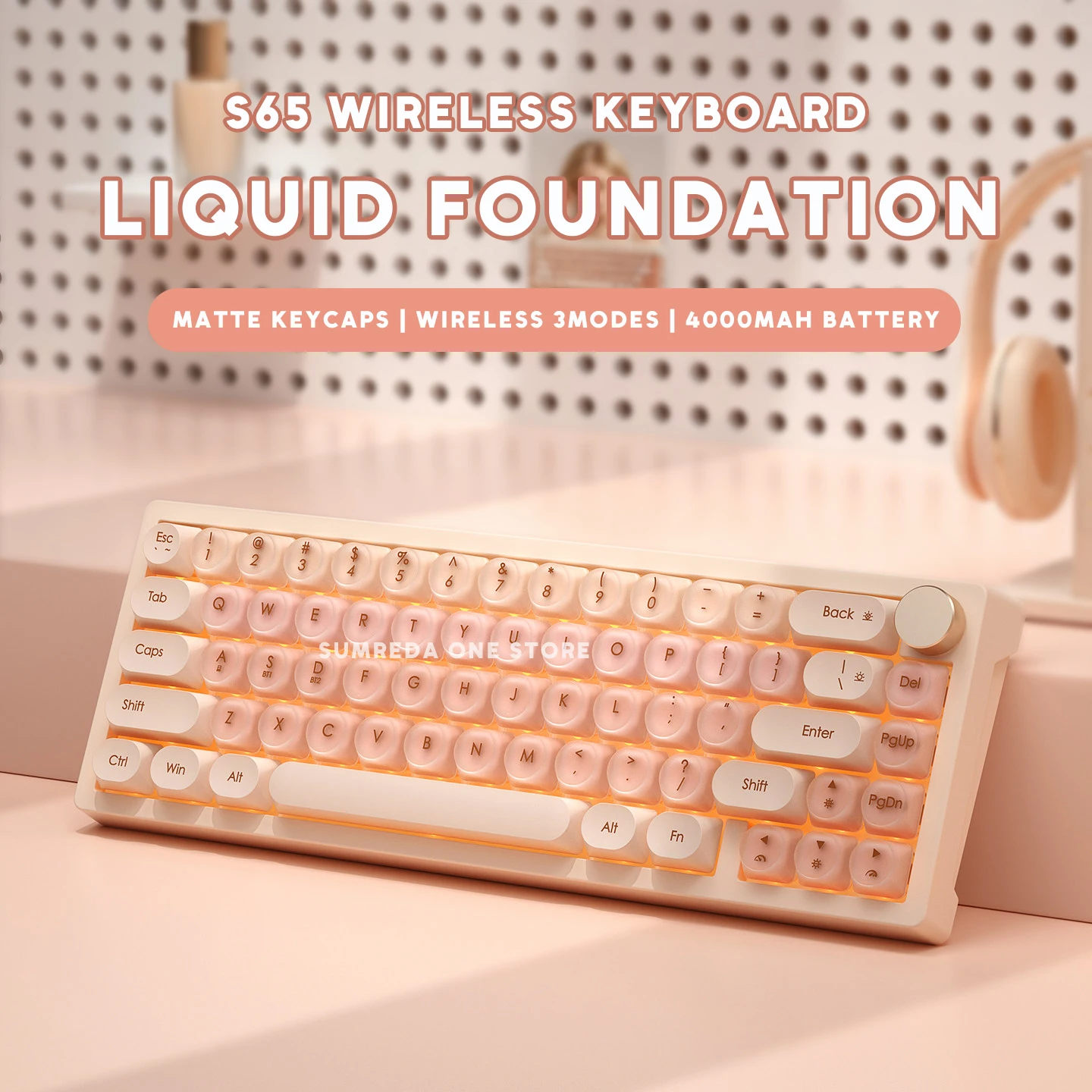 SUMREDA S65 Liquid Foundation Wireless Gaming Mechanical Keyboard 60% Matte Keycaps Bluetooth RGB Hotswap Office Gamer Keyboard