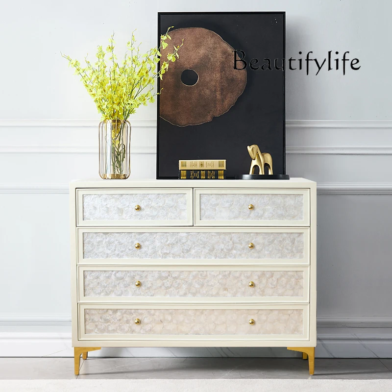 Nordic Cream Style Solid Wood Shell Chest of Drawers Household Minimalist Storage Cabinet