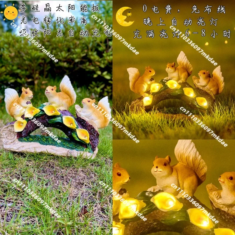 Squirrel animal crafts courtyard lawn garden ornament, decorative outdoor solar energy. Balcony ornament
