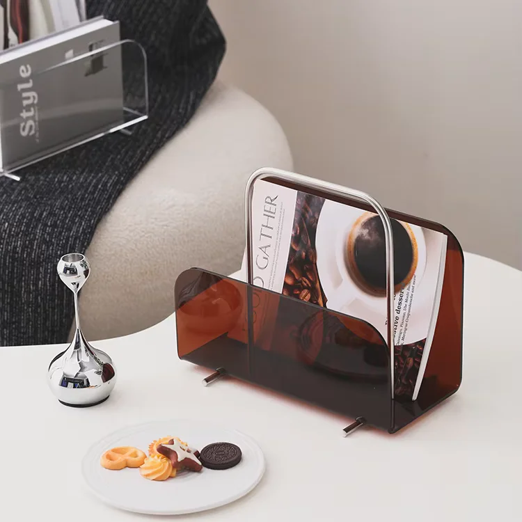 Single-Tier Acrylic Handheld Magazine Rack Plastic Book Storage Newspaper Rack for Living Room Study Desktop Drawer Organizer