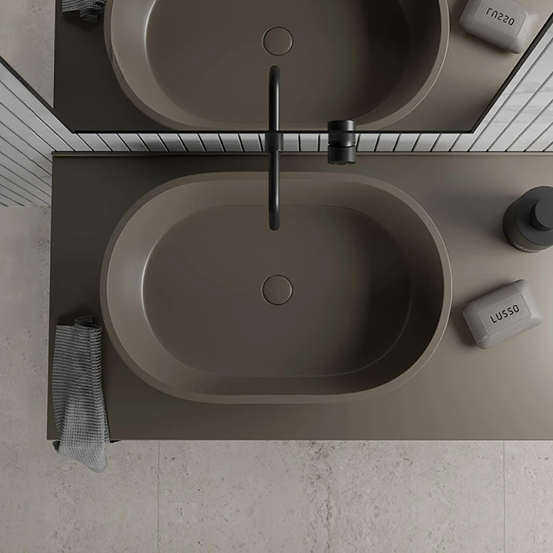 Matte khaki artificial stone basin bathroom household small-size integrated sink basin