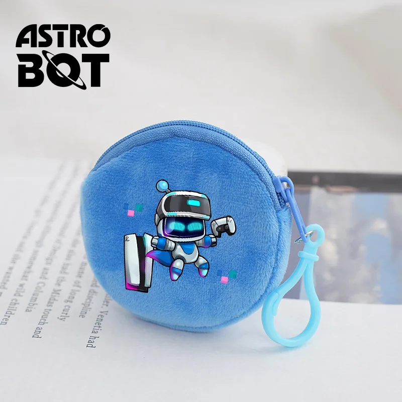 Astro Bot Plush Coin Zipper Purses Round Wallet Keychain Pouch Mini Anime Cartoon Printed Storage Children Small Bags Kids Gifts