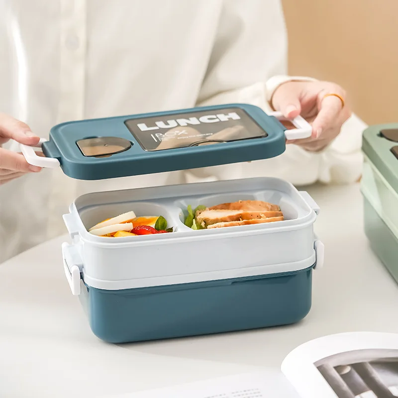 TUUTU 1400ml Lunch Box 2 Layers Fruit Salad Bento Box with Fork Microwavable Storage Box Children Studen School Office