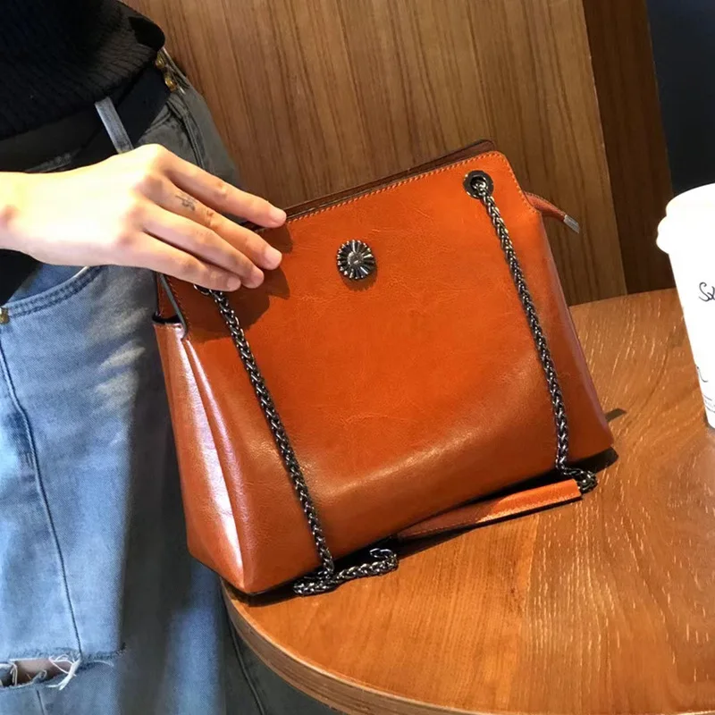 Bolso de hombro de cuero genuino Real para mujer, bolso de cadenas Premium, diseño exquisito, regalo elegante