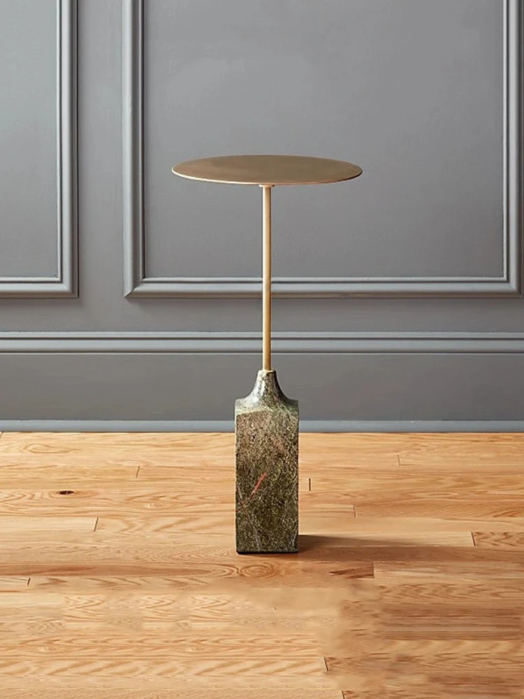 

Nordic light luxury movable marble sofa edge table modern simple living room stainless steel small coffee table