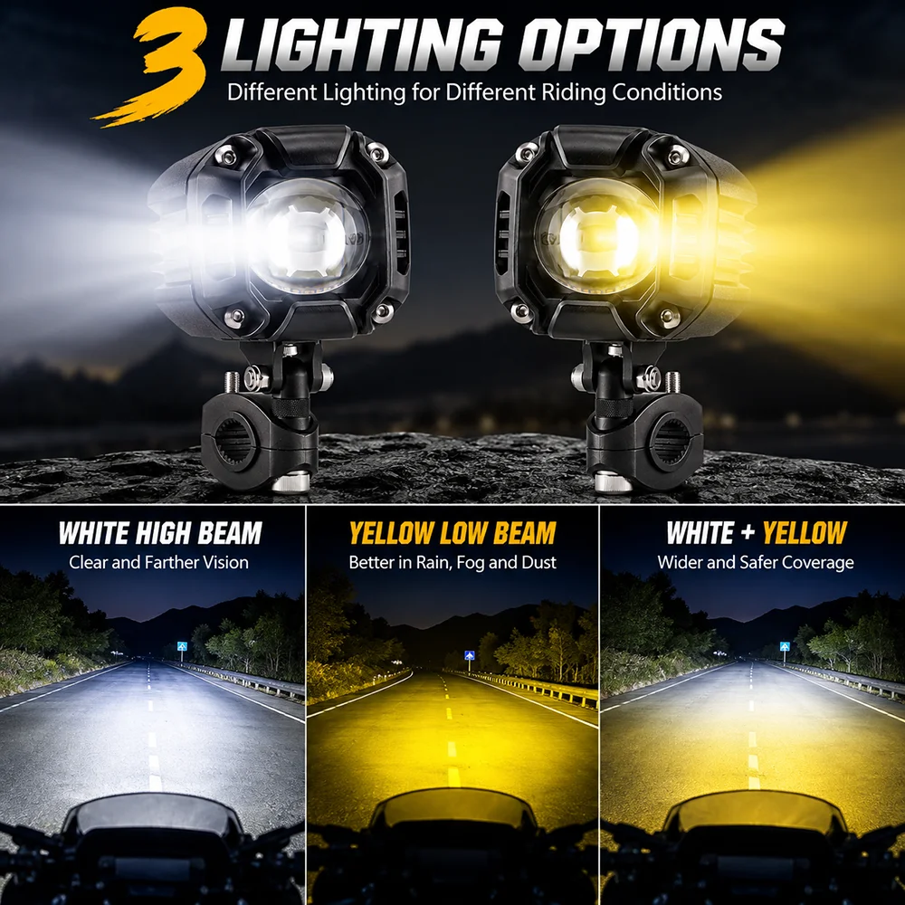 Motorcycle Auxiliary Headlights Universal 12-80V High Low Beam Front Additional Motorcycle Led Headlight Long Range for Moto Car