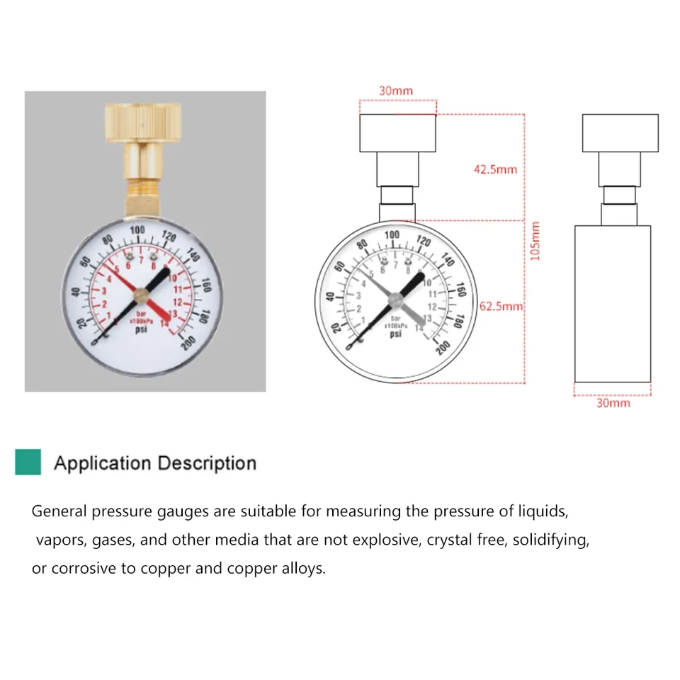 Akozon Manomètre Sol 50 Mm 1/4 BSPT Laiton 0-300 Psi 0-20 Bar Pour Carburant Air Gaz Eau