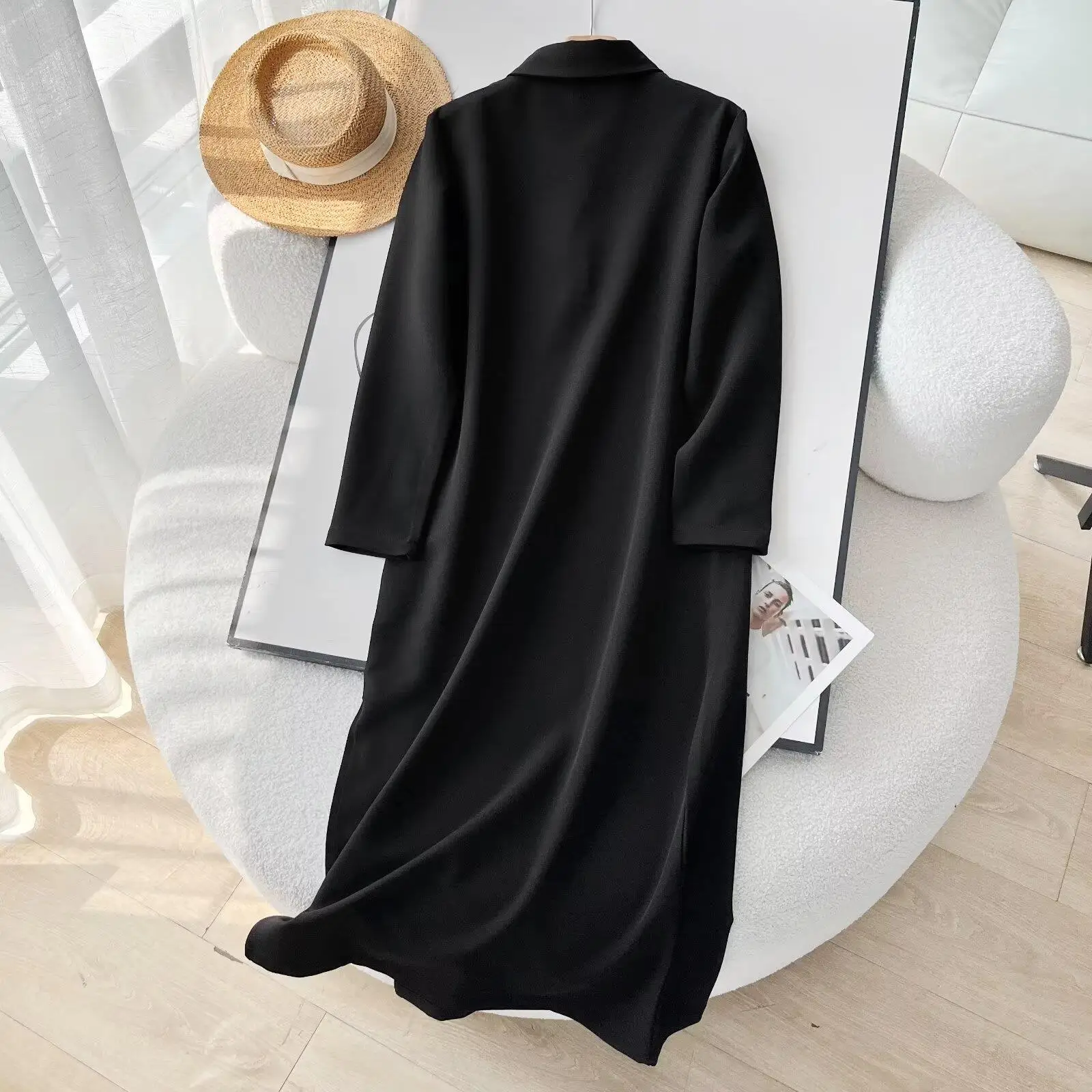 Donegirl 2024 New Women Spring Summer Fashion Solid Polo Neck Shirt Dresses Vent Temperament Commute Long Dress Female Chic