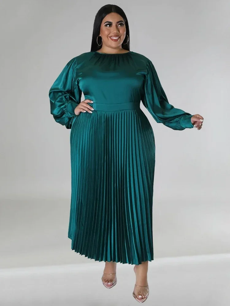 

African Dresses For Women New Fashion Autumn Winter Long Sleeve Dashiki Africa Style Solid Rich Bazin Dashiki Pleated Dresses