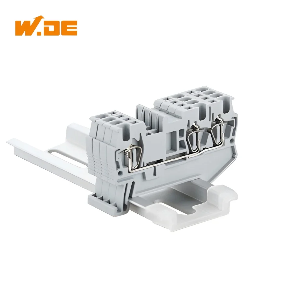 10 Pcs ST-1.5-TWIN DIN Rail Terminal Block Spring Electrical Wiring Return Pull Type 3 Conductors Wire Connector ST-1.5-TWIN