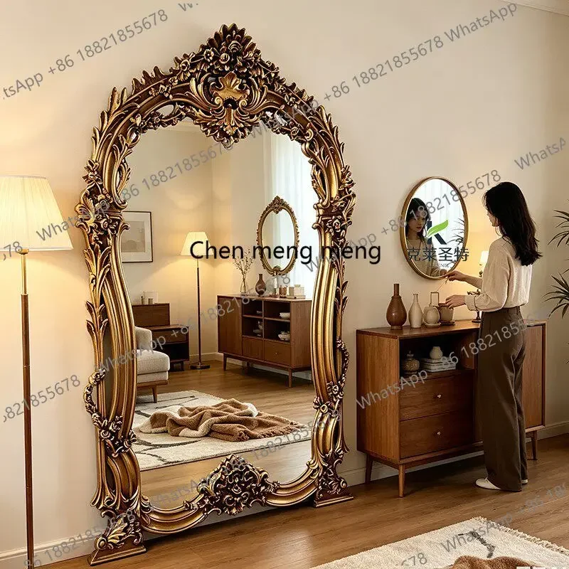 a50 French retro carved full-length mirror villa high-end classical floor mirror European wall-mounted full-length mirror