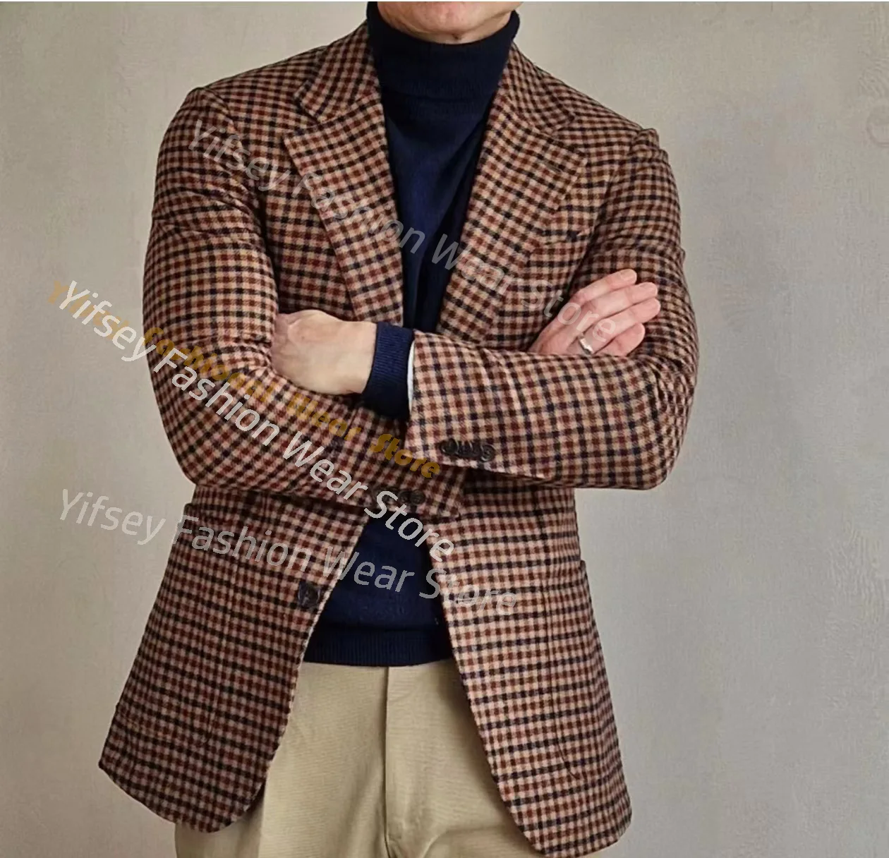

Burgundy Black 2 Color Small Square Thousand Bird Man‘s Jacket Notch Lapel Blazer Dinner Party Wear Custom Coat Only 1pcs