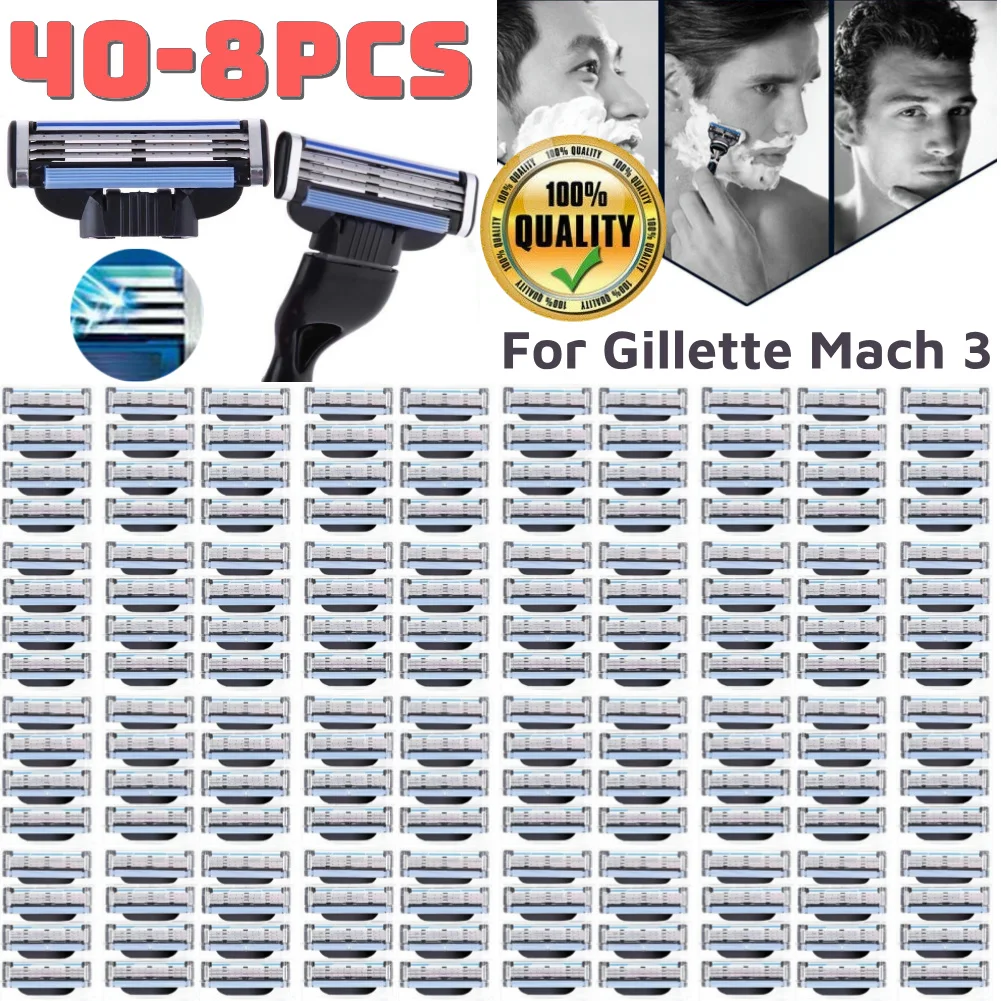 40-8PCS Stainless Steel Blade Sharp 3 Layer Men's Classic Razor Blade for Gillette Mach 3 Manual Razor Vintage Water Wash Razor