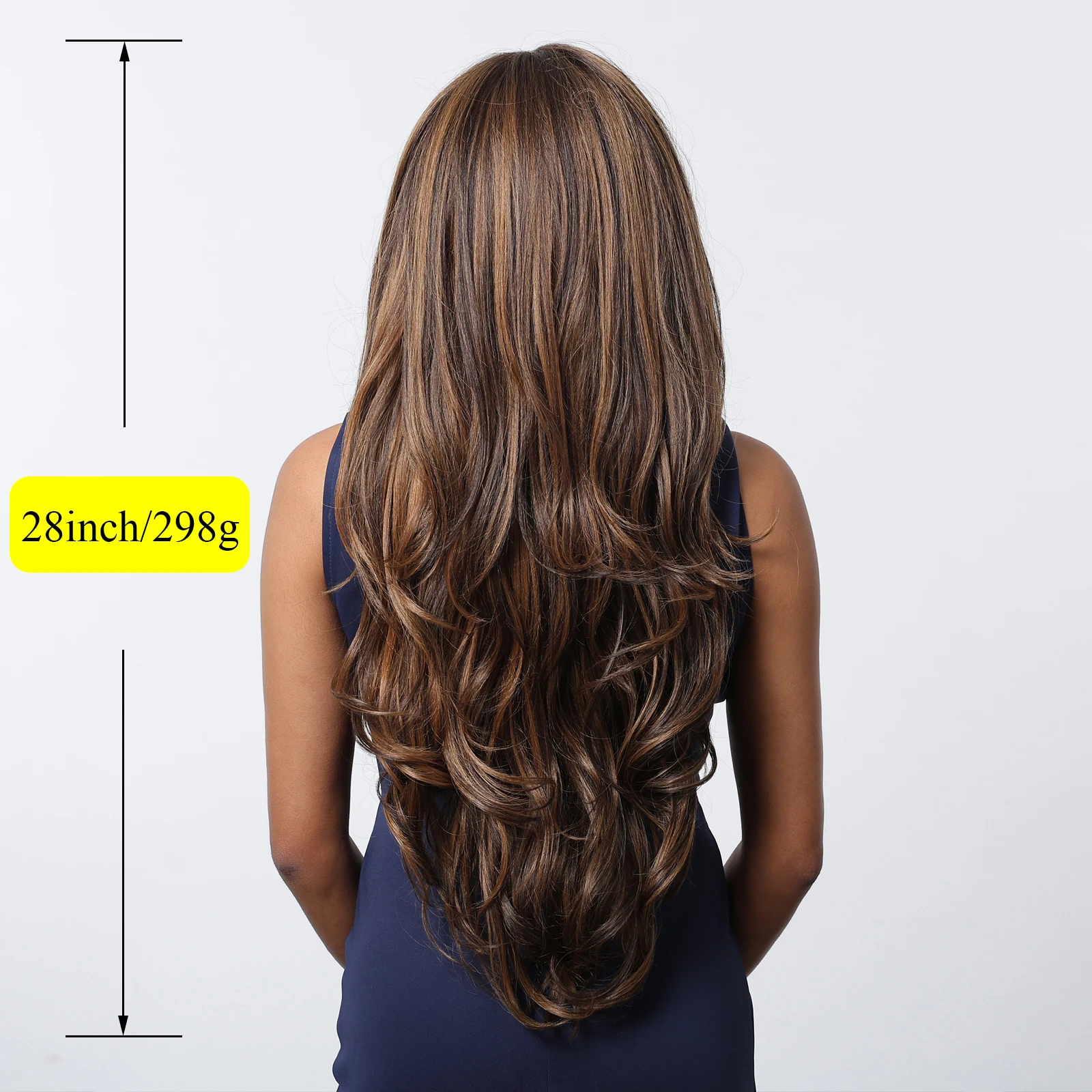 Long Wavy 13*6 Lace Front Wigs Black Brown Highlight Synthetic Wig with Baby Hair Heat Resistant Daily Lace Wig for Afro Women