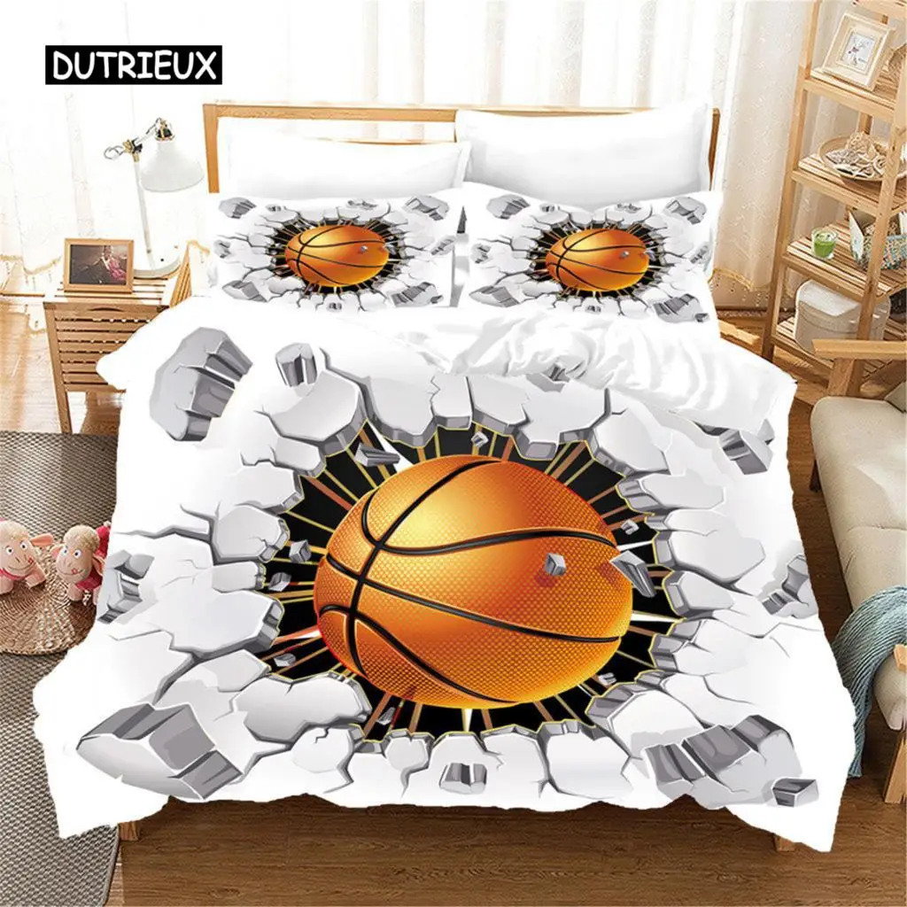 Basketball Duvet Cover Set Hit The Broken Wall Ball Theme Bedding Set for Kids Teens Queen King Size 2/3pcs Soft Quilt Cover