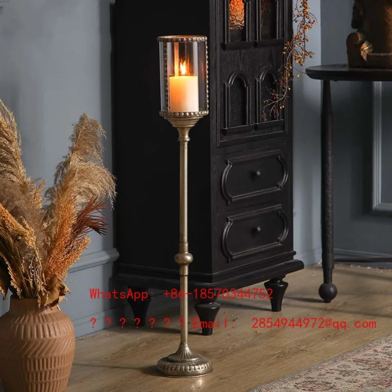 European Retro Metal Candle Holder Glass Lampshade Home Decoration Ornament
