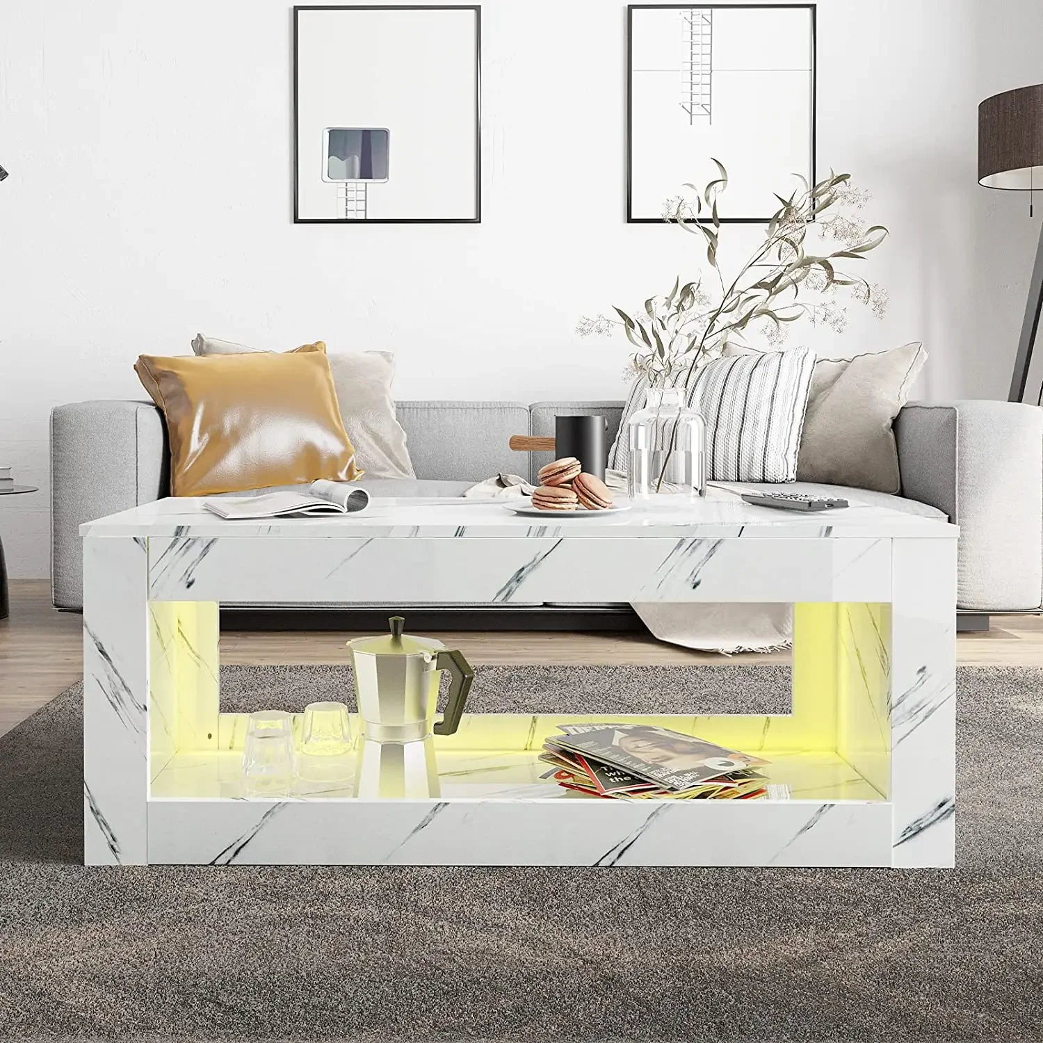 Coffee table, home light luxury Nordic living room floor cabinet coffee seat multi-functional storage coffee table