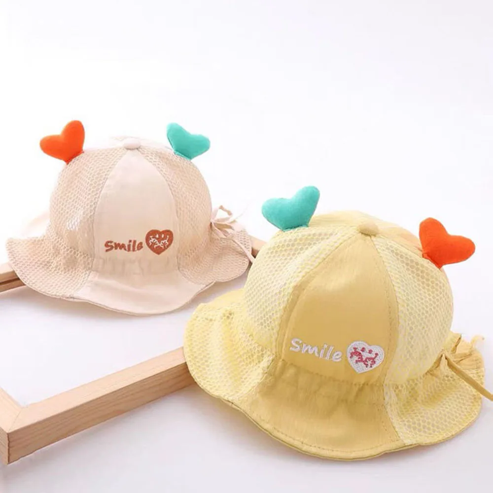 High Quality Love Decoration Baby Cute Bucket Hat Spring Autumn Thin 3-24 Month Summer Sun Shading Cotton Lovely Adjustable Hats