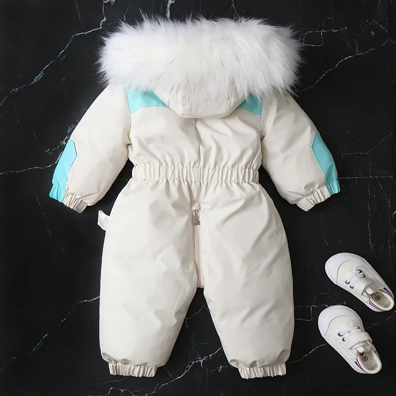 2024 Winter Kid\'s Ski Clothing Girls Snowsuit 2-5 Y Warm Overalls Boys Thicken Fur Lining Hooded Jumpsuit Children\'s Outwear