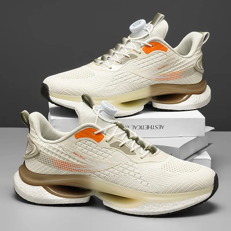 2026 Mesh Sports Shoes For Men Rotating Button Portable High Quality Non-slip Training Sneakers Mesh Breathable Running Shoes