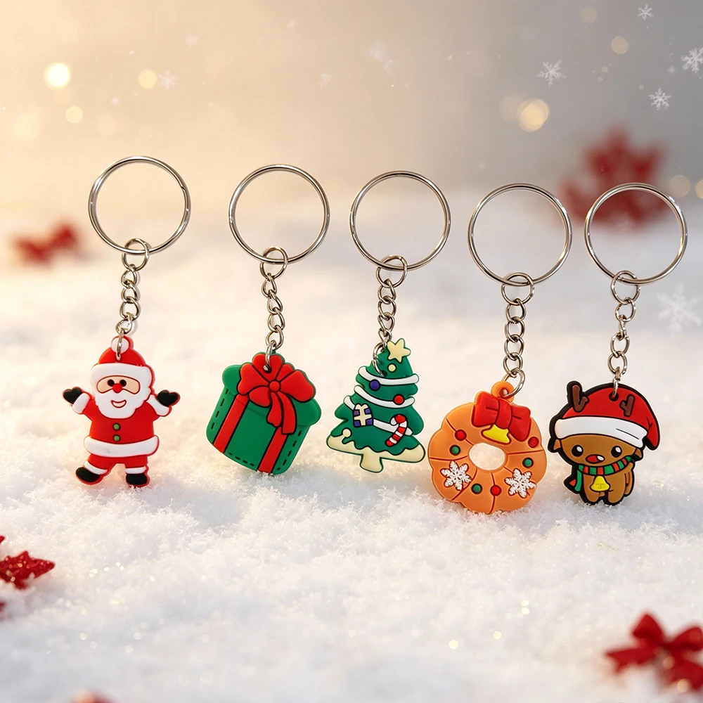 36 Pcs Christmas PVC Keychain Set, 2D Flat Santa Snowman Reindeer Pendants, Bag Charm, All Styles Shown Are Included