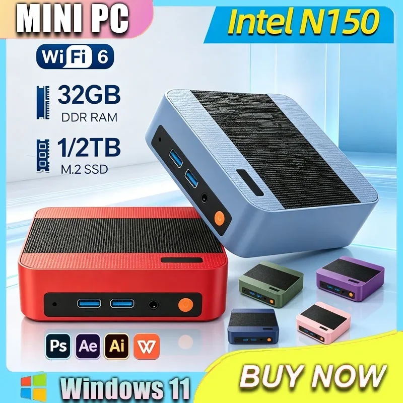 Custom 2026 NEW Intel N150 Mini PC 16GB RAM, 1TB or 2TB SSD, WiFi6, Windows 11, Perfect for Desktop Office Portable Gaming