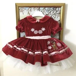 Neonata autunno inverno velluto rosso neve cervo ricamo Vintage TurkishPrincess Ball Gown Dress per la fotografia del partito natale