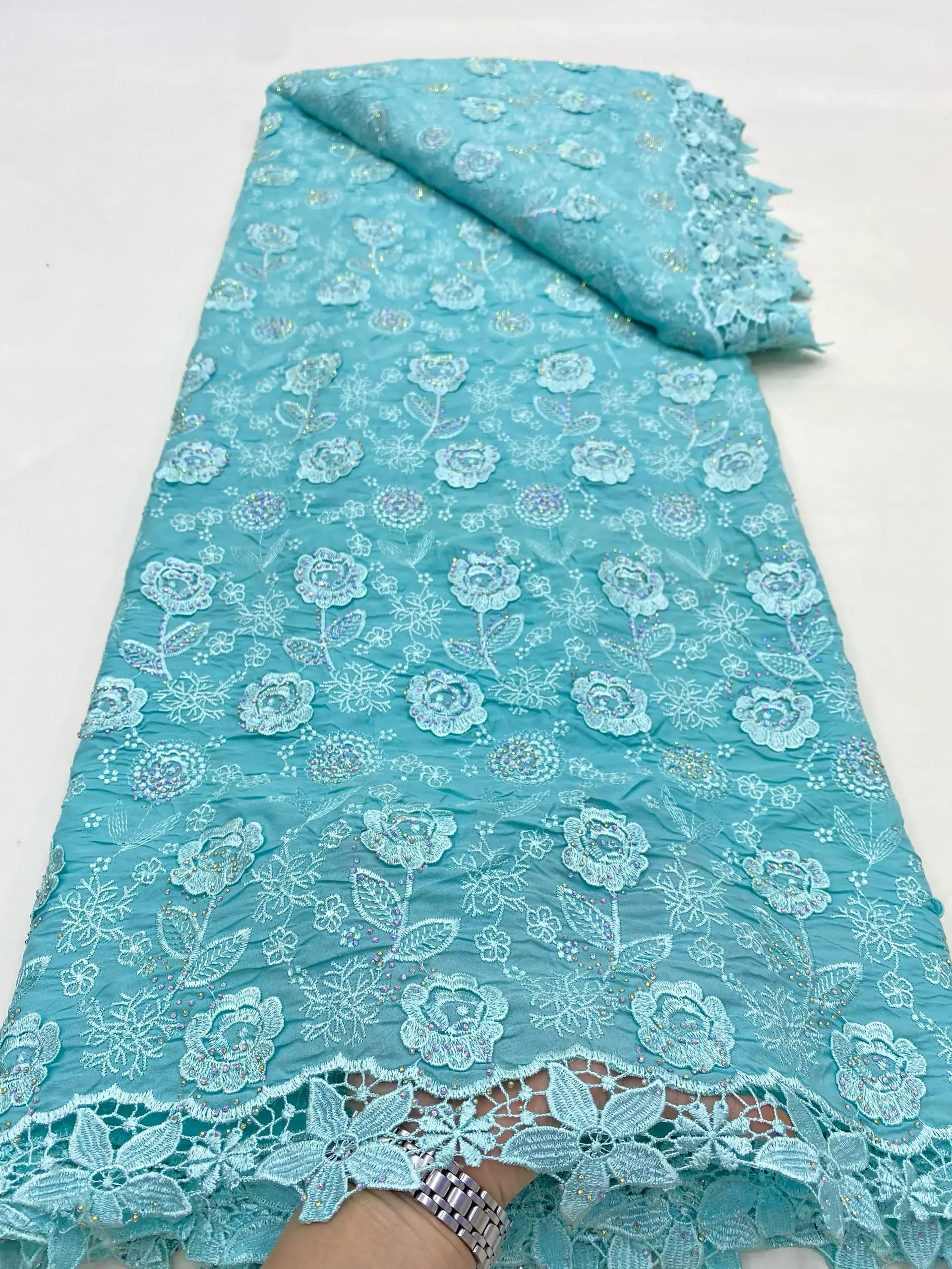Latest Orange 3D French Lace Fabric Stones 2025 High Quality African Nigerian Lace Fabric For Women Party Dress Sewing KDP25150
