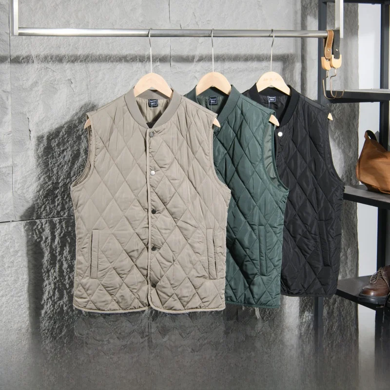 

Outdoor Workwear Style Cotton Vest Pure Color Stand Collar Diamond Pattern Men's And Women's Autumn Winter New Fashion
